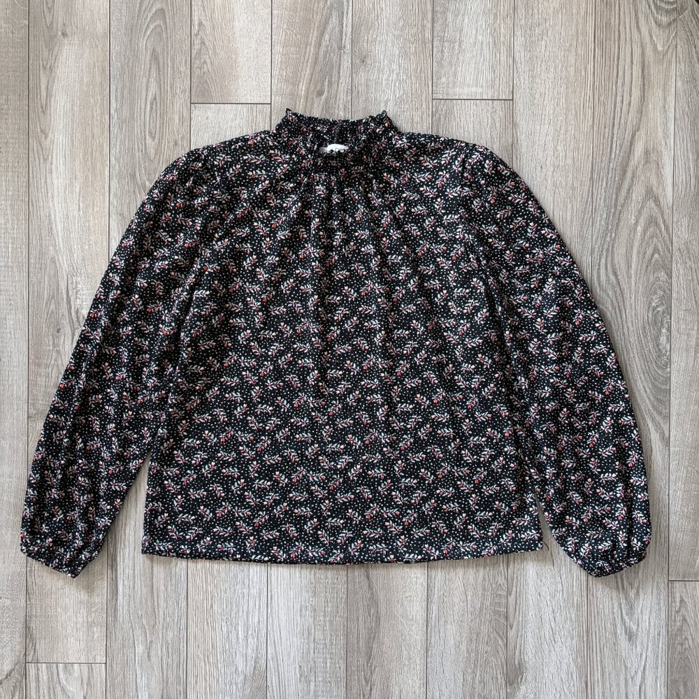 LOFT Vine Smocked Mock Neck Top Womens Medium Twee Dark Floral Cottagecore - Picture 6 of 15